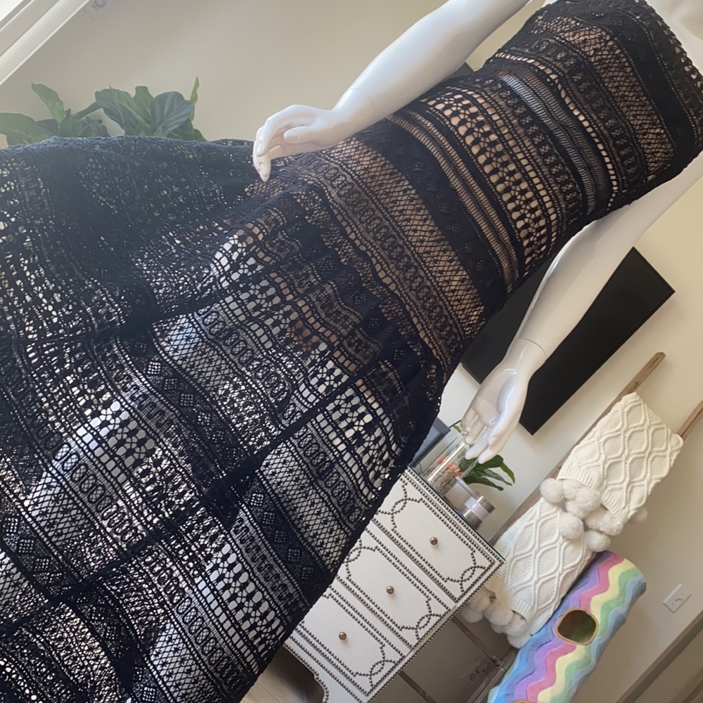 NWT - Luxxel Black lace drop waist strapless dress (L)